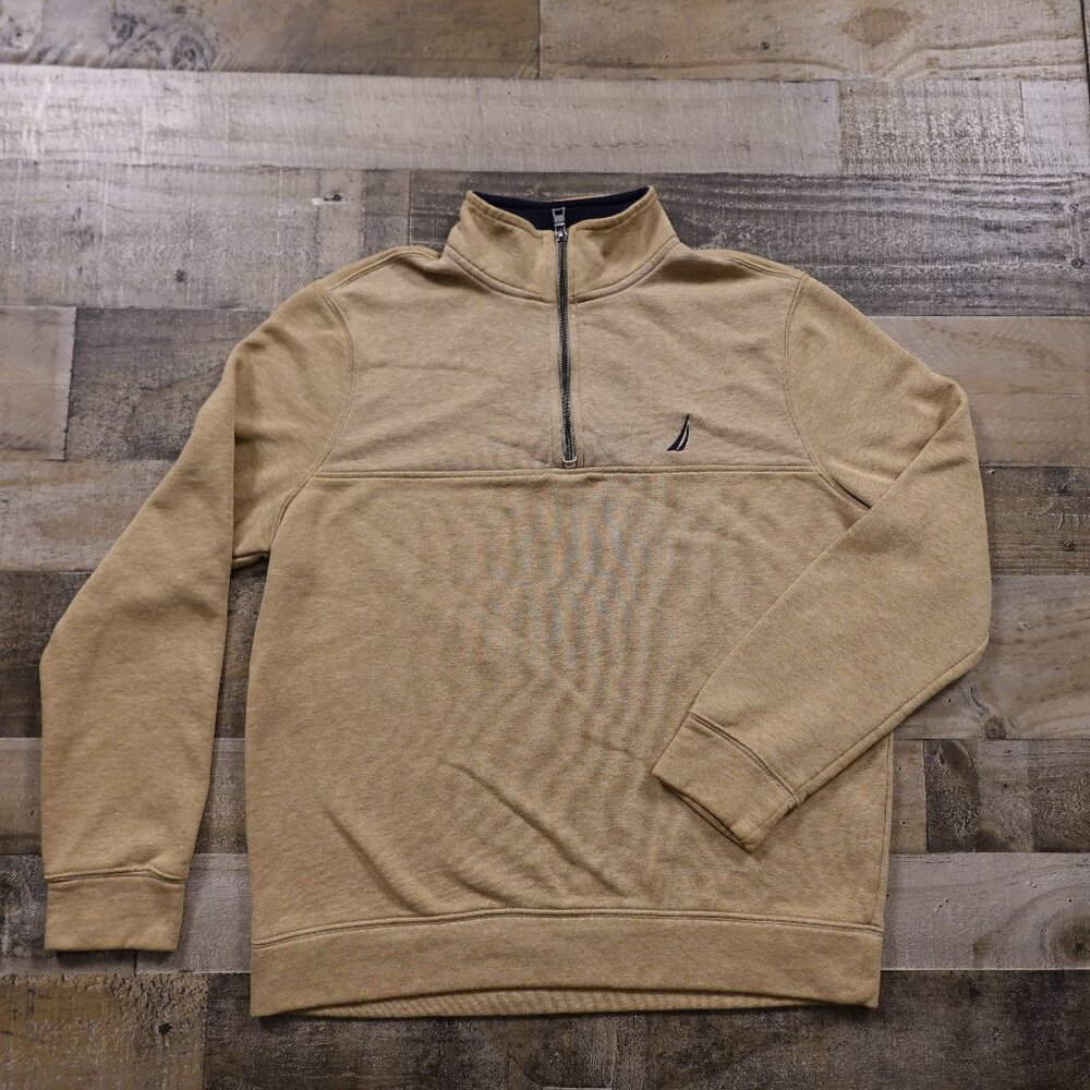 Nautica quarter zip pullover men's medium heather tan